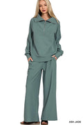 Ribbed High Neck Half Zip Pullover & Pants Set — Livostyle
