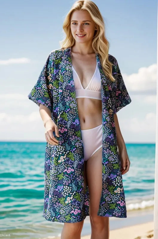 Chic Half-Sleeve Floral Cardigan in Plus Sizes — Livostyle
