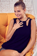 Rib Knit Top with Shoulder Cut-Out Detail in Black