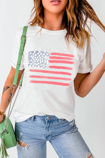 US Flag Round Neck Short Sleeve T-Shirt – photo 2