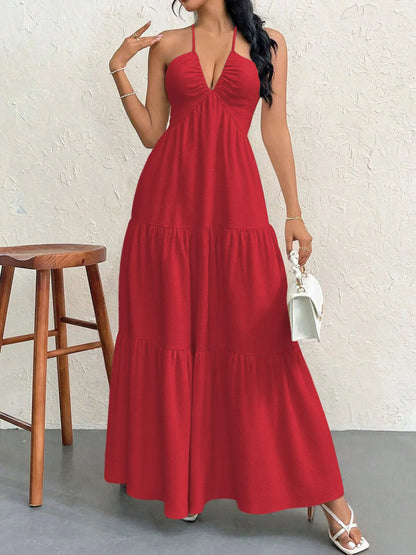Halter Neck Tiered Maxi Dress with Bow – photo 13