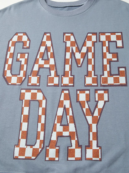 Game Day Checkered Oversized Sweatshirt closeup — Livostyle