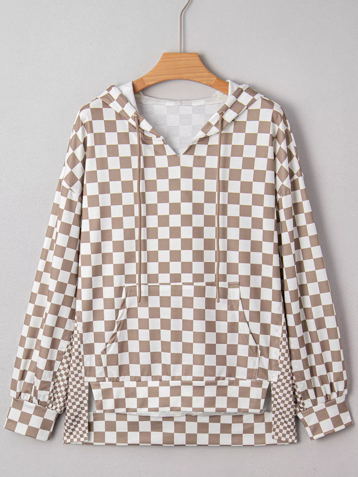 Checkered Pattern Oversized Drawstring Hoodie detail — Livostyle