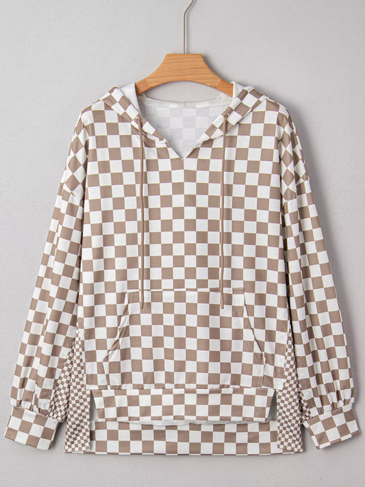 Checkered Oversized Drawstring Hoodie