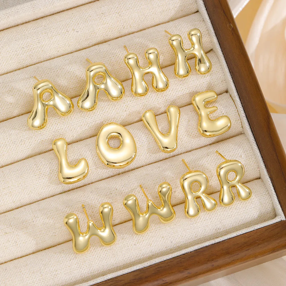 18K Gold-Plated Bubble Letter Stud Earrings — Livostyle
