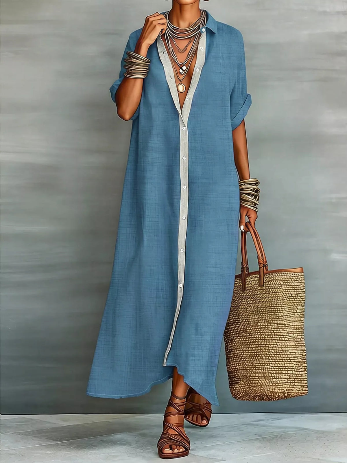 Casual Linen Shirt Dress with Button-Down Front – photo 6