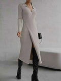 Tied Collared Neck Long Sleeve Sweater Dress — Livostyle