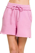 Fleece Raw Hem Shorts With Draw String — Livostyle