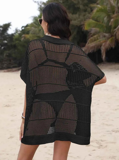 Hollow Out Collared Neck Cover-Up