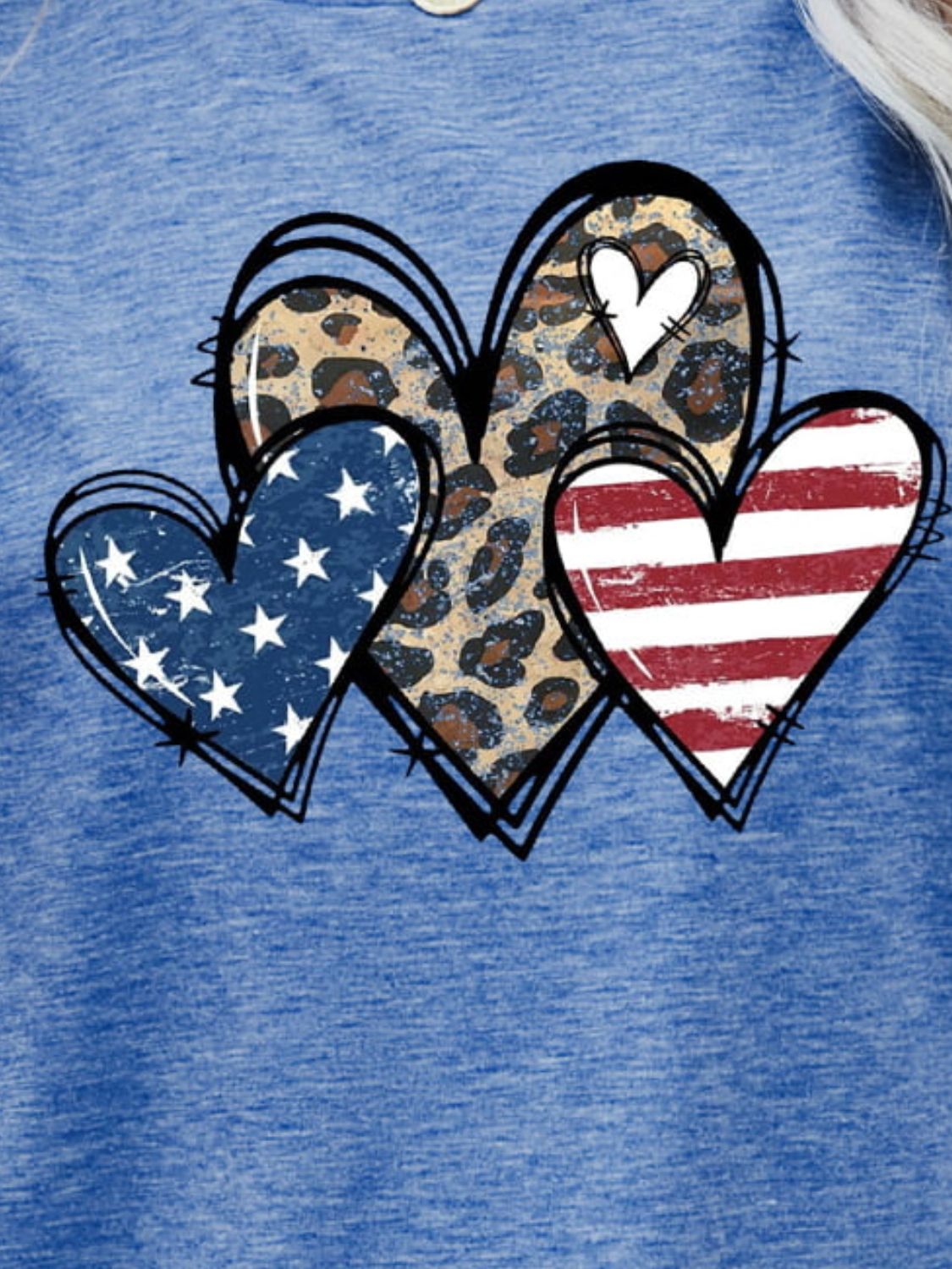 US Flag Leopard Heart Graphic Tee closeup — Livostyle