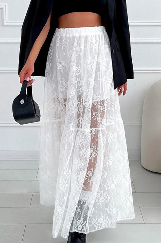 Lace Elastic Waist Maxi Skirt detail — Livostyle