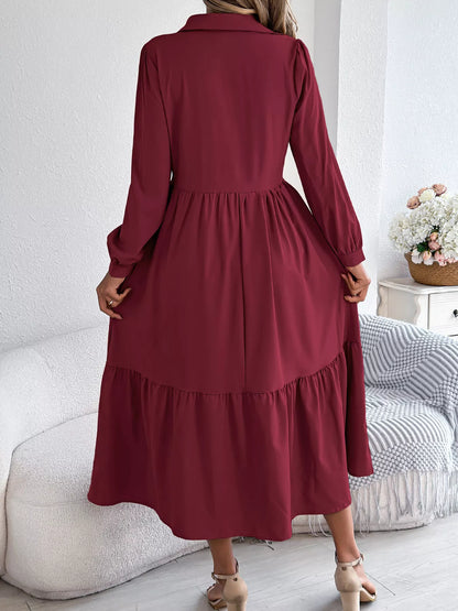 Long Sleeve Tiered Button-Front Midi Dress – photo 26