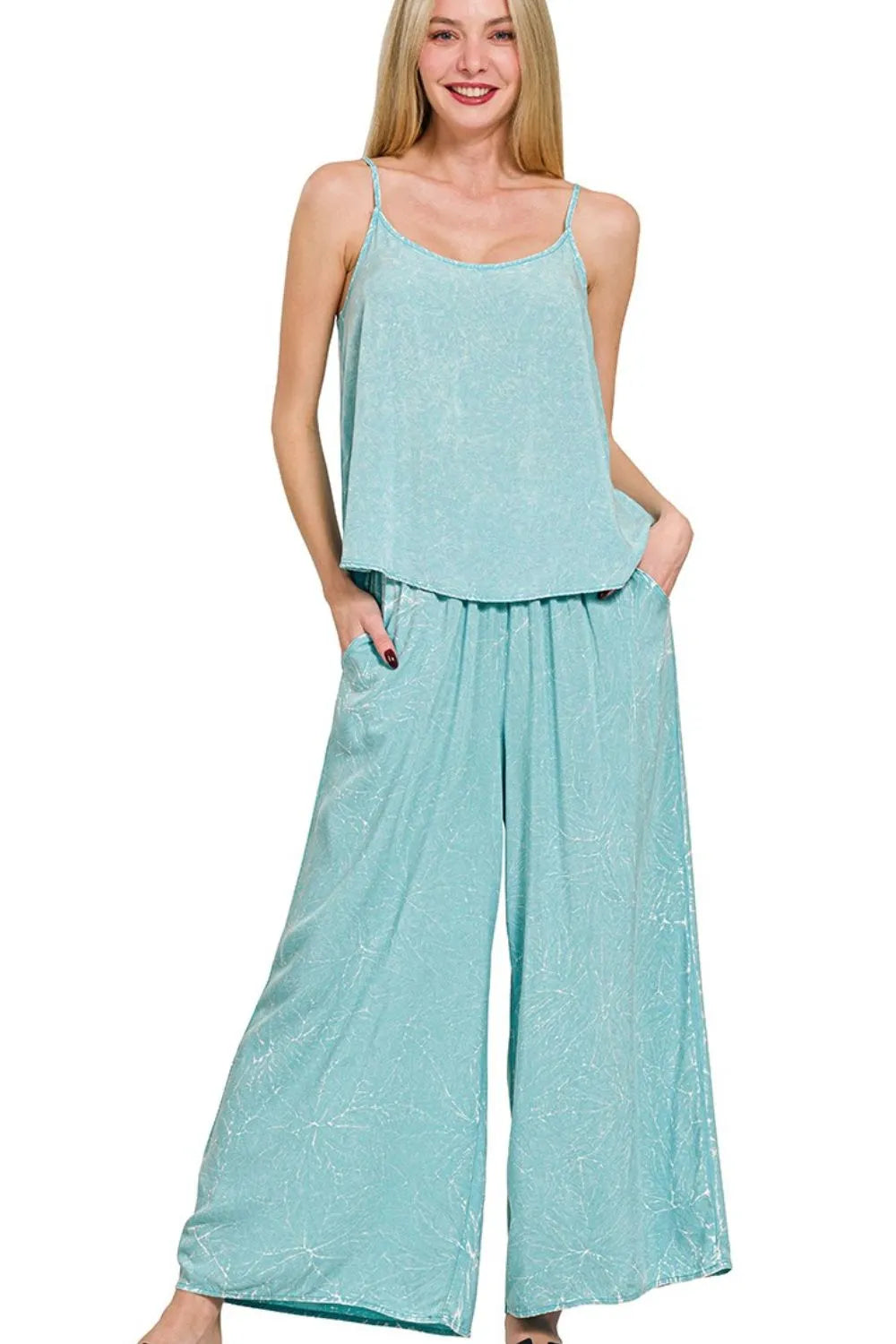 Woven Acid Crinkle Washed Cami & Pants 2 Piece Set — Livostyle