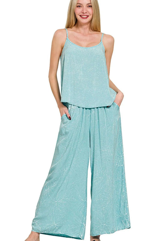 Woven Acid Crinkle Washed Cami & Pants 2 Piece Set — Livostyle