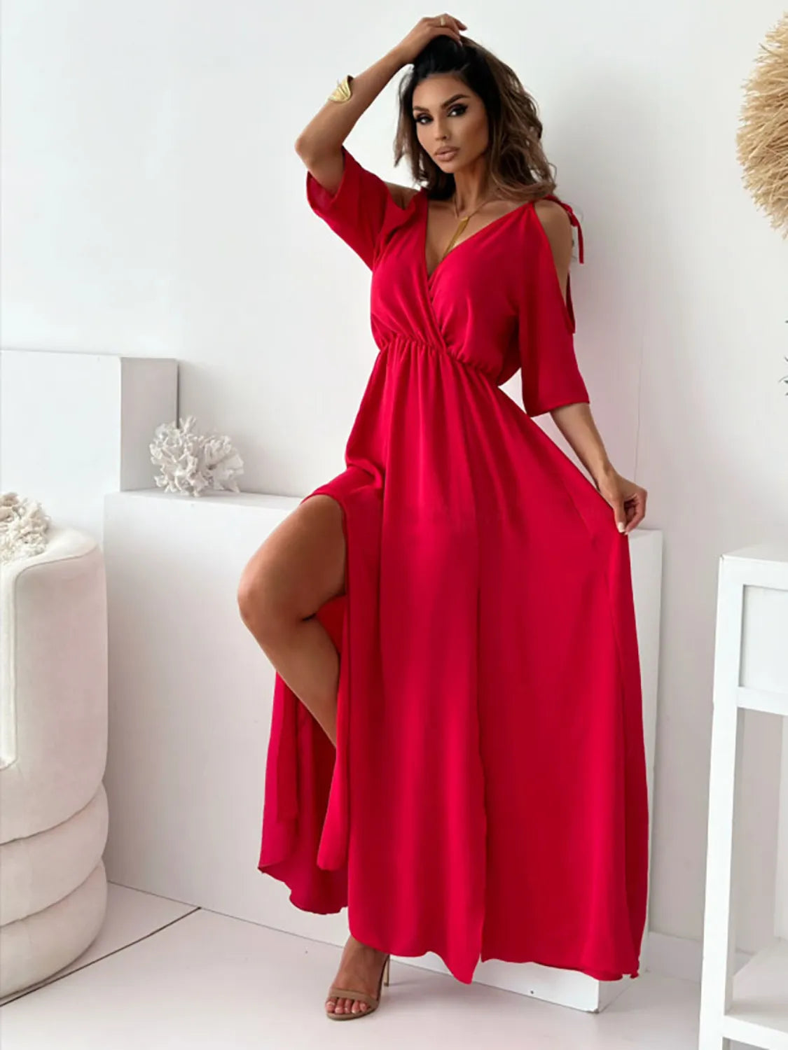 Tied Shoulder Slit Maxi Dress – photo 5