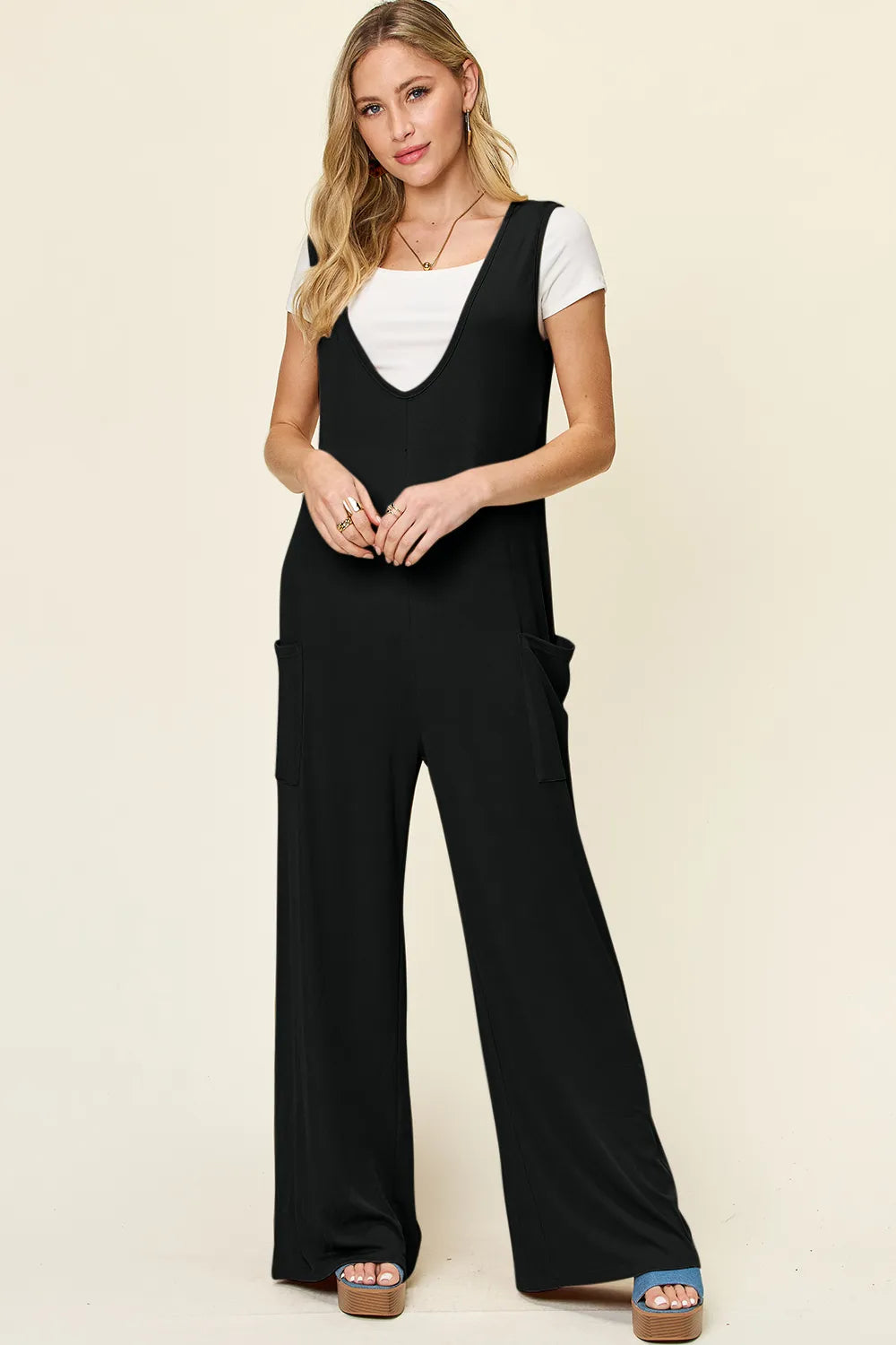 Sleeveless Wide Leg Jumpsuit with Pockets — Livostyle