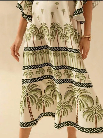 Palm Print V-Neck Midi Dress – photo 3