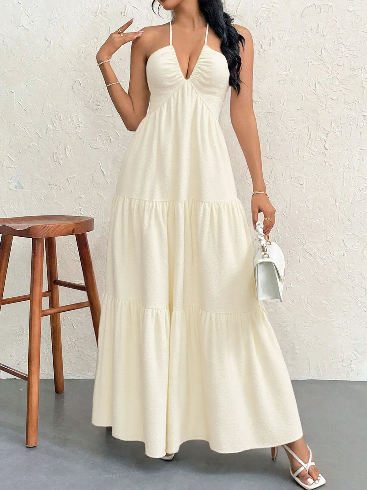 Halter Neck Tiered Maxi Dress with Bow – photo 4