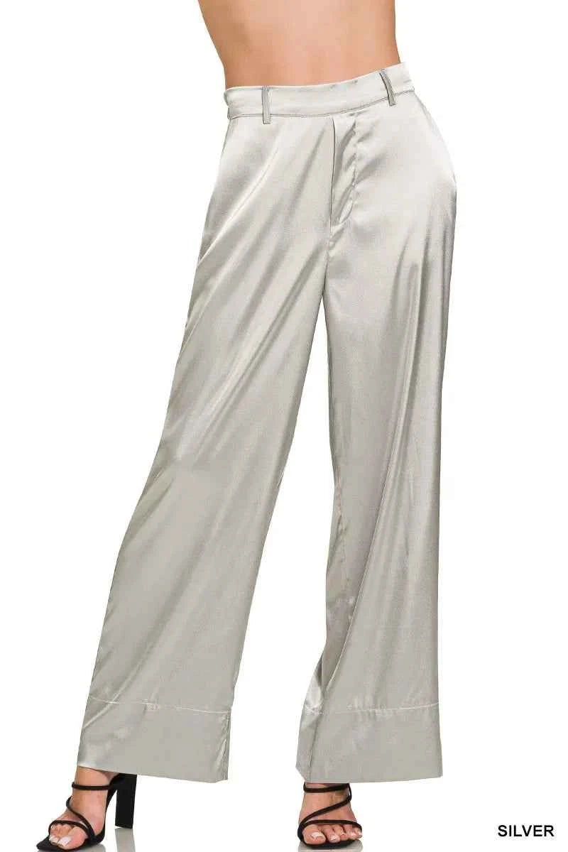 Zenana Wide-Leg Satin Pants