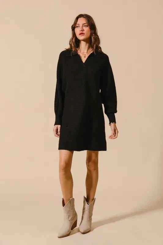 SO ME Ribbed Knit Collar Neck Dress