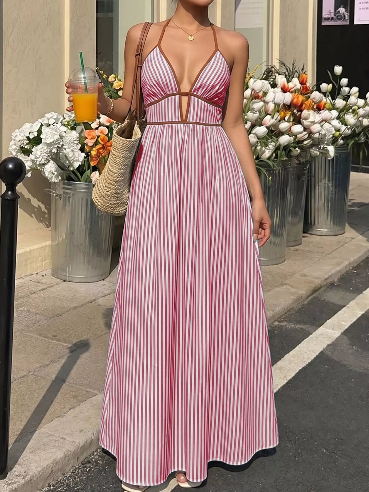 Striped Halter Neck Smocked Maxi Dress – photo 12