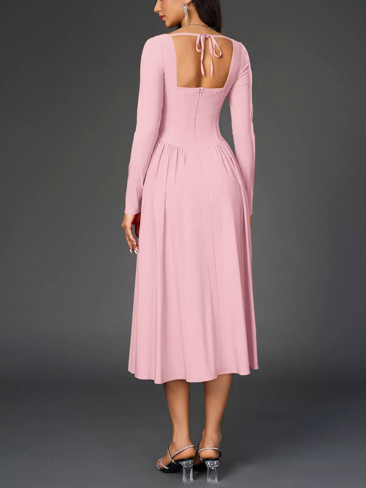 Sweetheart Neckline Long Sleeve A-Line Midi Dress – photo 24