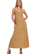 Mineral Washed Rayon Challis Cami Dress in Deep Camel