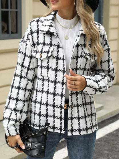 Plaid Button Up Long Sleeve Jacket detail — Livostyle