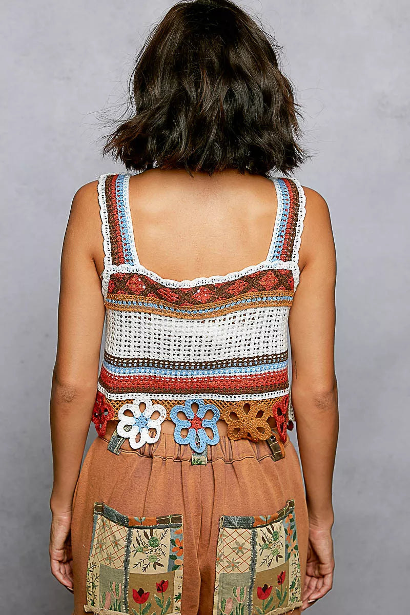 Cutout Flower Cropped Crochet Cami with with Dangle Detail styling — Livostyle
