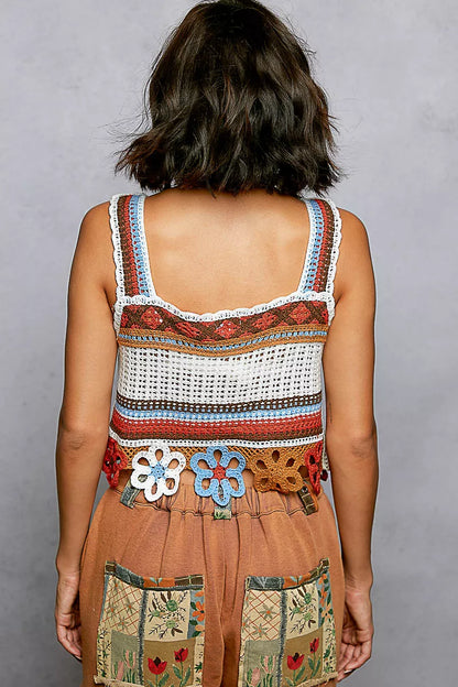 Cutout Flower Cropped Crochet Cami with with Dangle Detail styling — Livostyle