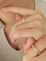 Titanium Steel Zircon Inlaid Band Ring in Gold