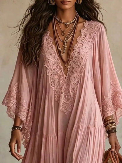 Lace Trim Tiered V-Neck Maxi Dress – photo 3