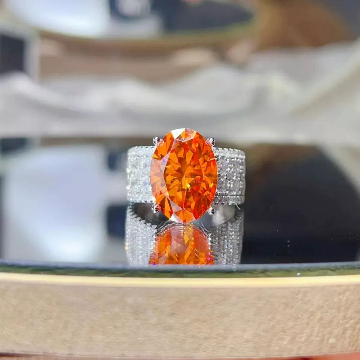 8 Carat Moissanite 925 Sterling Silver Ring — Oval Orange Co — square view — Livostyle