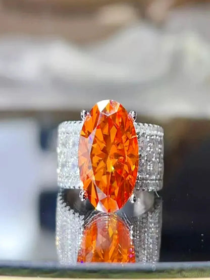 8 Carat Moissanite 925 Sterling Silver Ring — Oval Orange Co — detail view — Livostyle