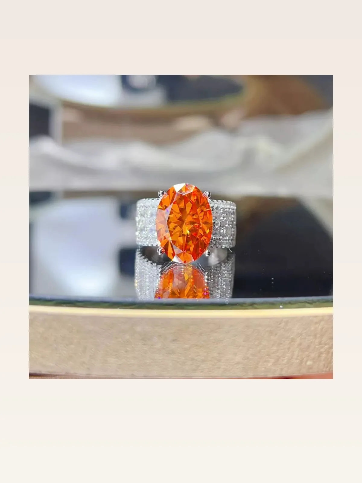 8 Carat Moissanite 925 Sterling Silver Ring — Oval Orange Co — styled showcase — Livostyle