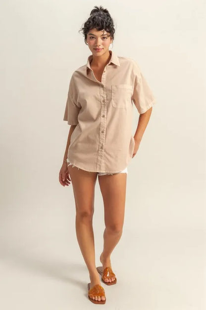 Casual Oversized Button-Down Short Sleeve Shirt — Livostyle