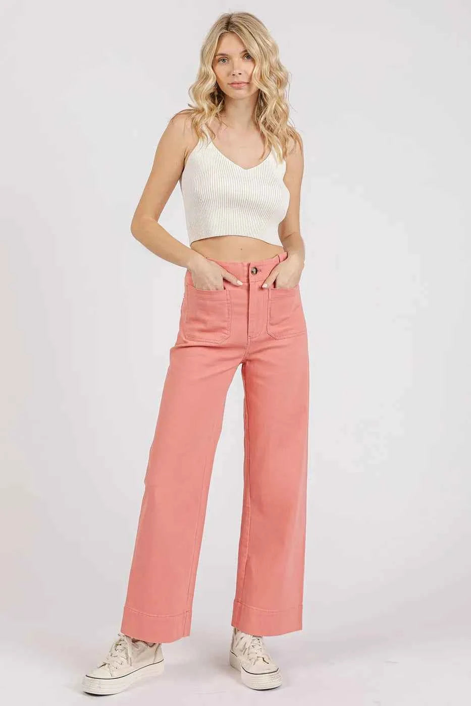 Mittoshop Twill Patch Pocket High Rise Wide Leg Pants