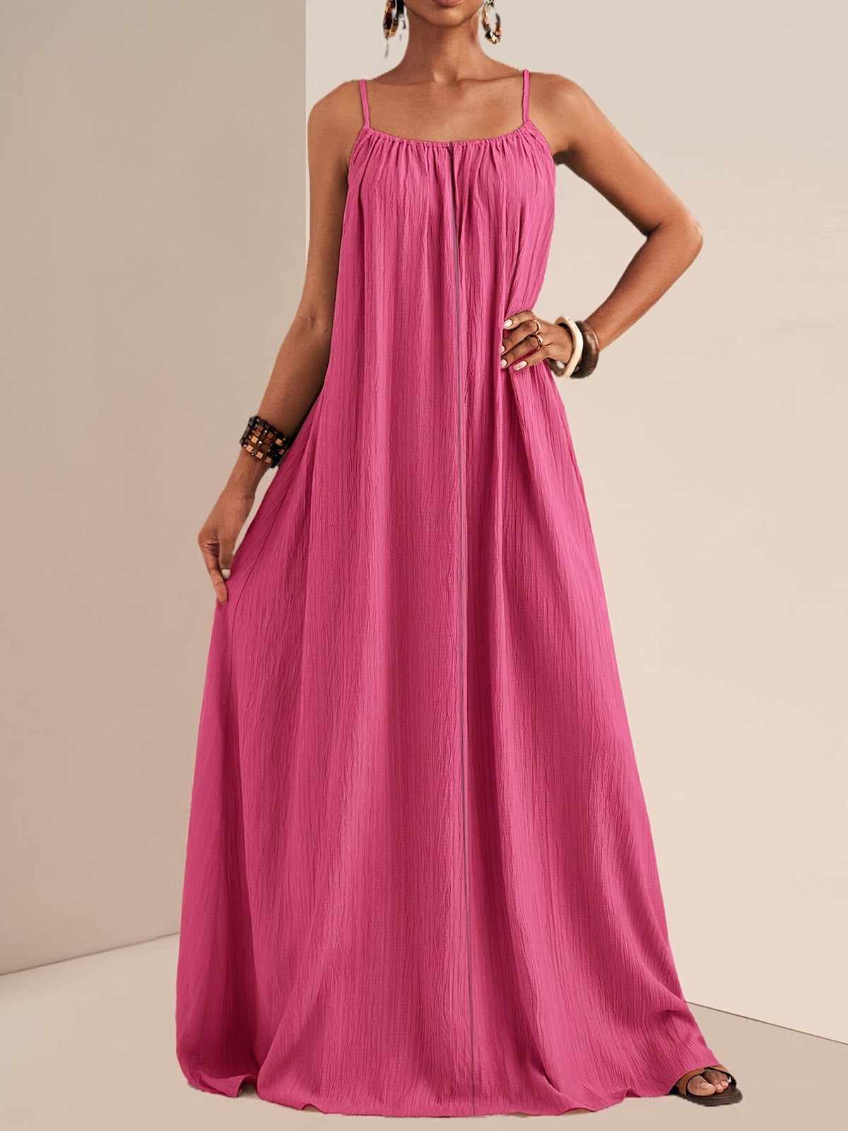 Spaghetti Strap Flowy Ruched Maxi Dress – photo 9