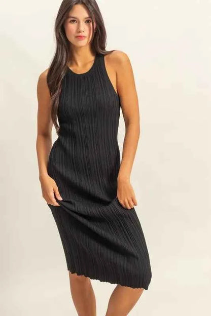 Black Round Neck Bodycon Ribbed Knit Dress