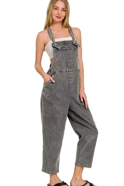 Washed Knot Strap Relaxed Fit Overalls — Livostyle