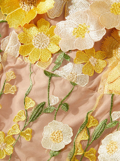 Floral Embroidered Mesh Long Sleeve Tiered Midi Dress – photo 22