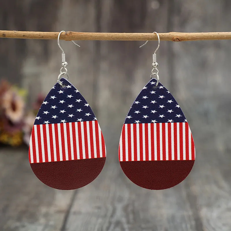Stars and Stripes PU Leather Teardrop Earrings detail — Livostyle