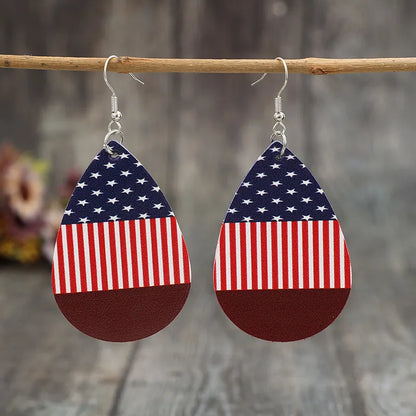 Stars and Stripes PU Leather Teardrop Earrings detail — Livostyle