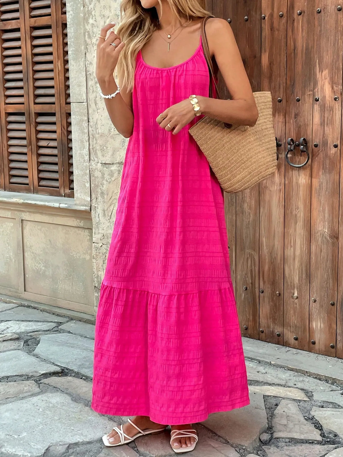 Scoop Neck Cami Maxi Dress with Ruffled Tiers – photo 3