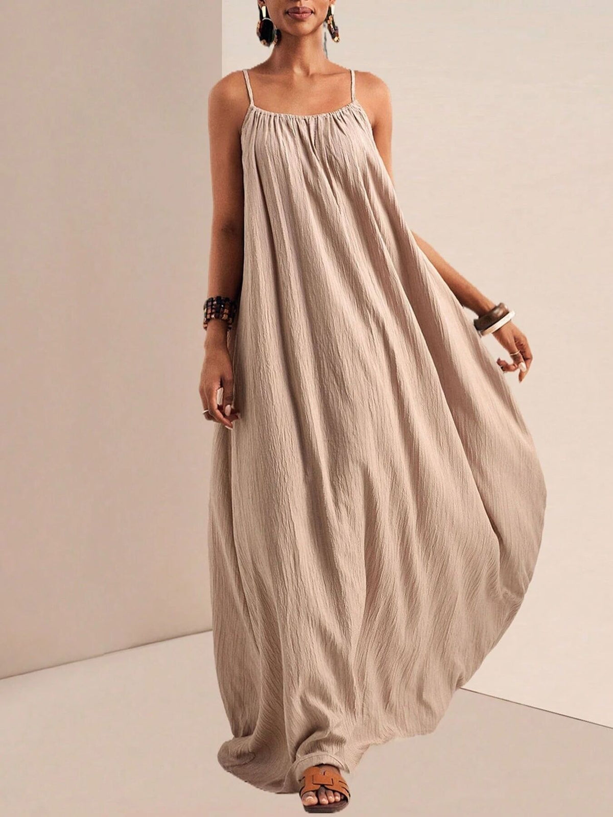 Spaghetti Strap Flowy Ruched Maxi Dress – photo 2