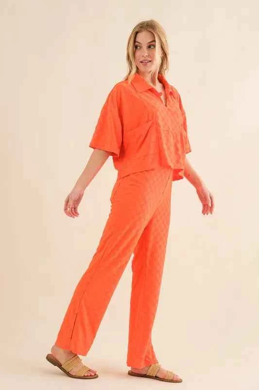 And The Why Brushed Texture Checker Board Pattern Casual Pants