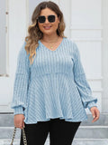 Ribbed V-Neck Long Sleeve Blouse — Livostyle