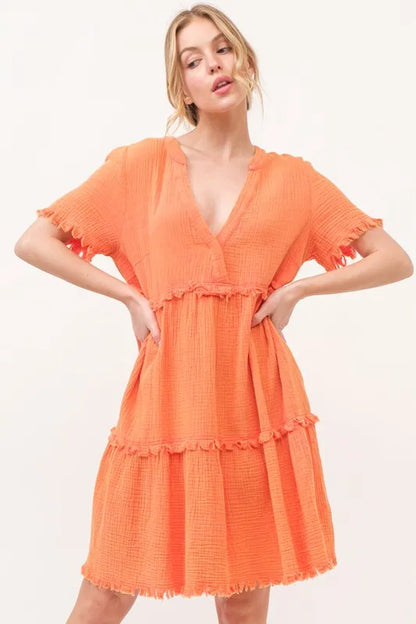 Stylish Washed Frayed Tiered Dress for Chic Casual Look — Livostyle