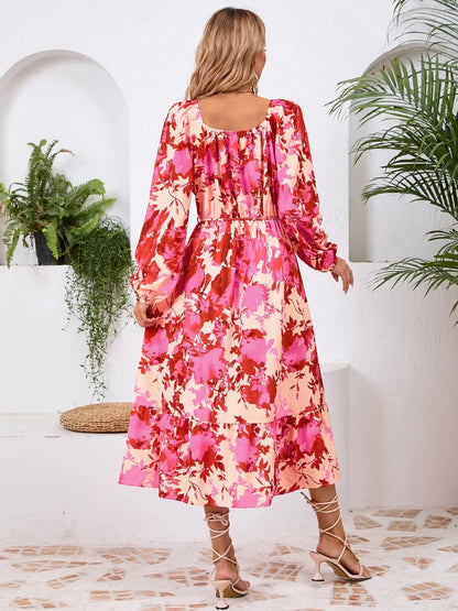 Printed Long Sleeve Midi Dress with Tie Detail – photo 14