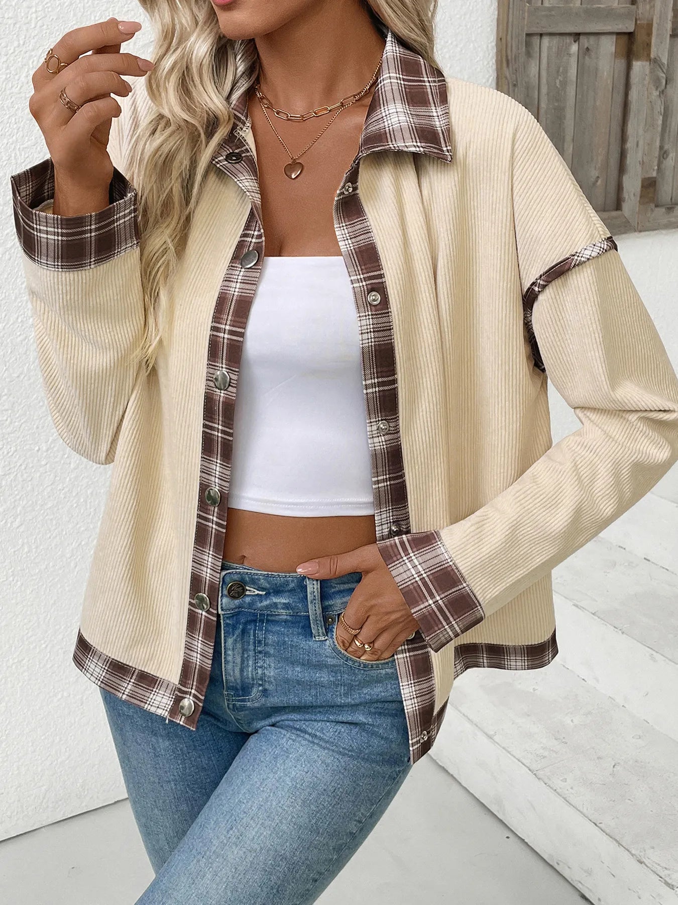 Plaid Hem Button Up Long Sleeve Shacket — Livostyle